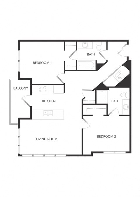 Floor plan for 2 beds, 2 baths, 976 sqft